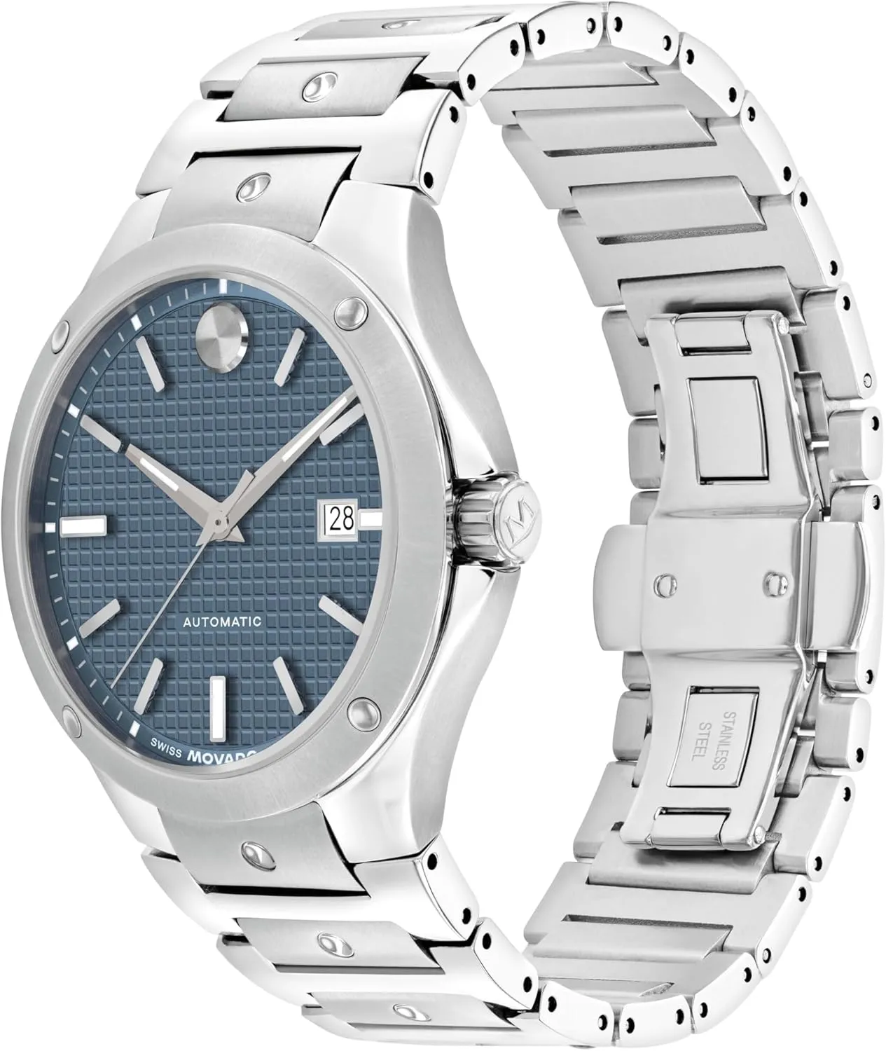 - 41mm Movado S.E. Men's Luxury Automatic Watch - Swiss Self-Winding crime elegant imperial bergere habitual tessellation Movement, Stainless Steel Bracelet, Water Resistance 100 Meters - Classic Timepiece - Gift for Him 