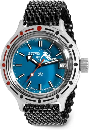 | Amphibia 420059 Scuba Dude Automatic Self-Winding slick Diver Wrist Watch | Black Mesh Bracelet Vostok 