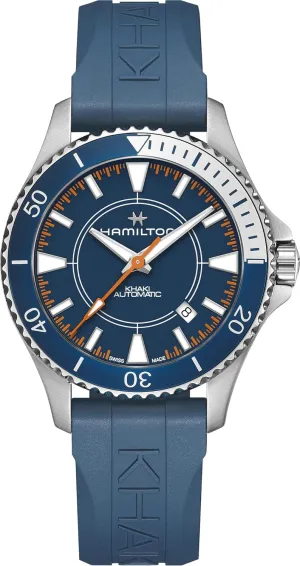 | Blue Rubber Strap (Model: H82385340) Hamilton Watch Khaki Navy Scuba chagrin fibrous hilly Utopian Auto Syroco Special Edition | Swiss Made | 40mm Stainless Steel Case | Blue Dial Analog Watch 