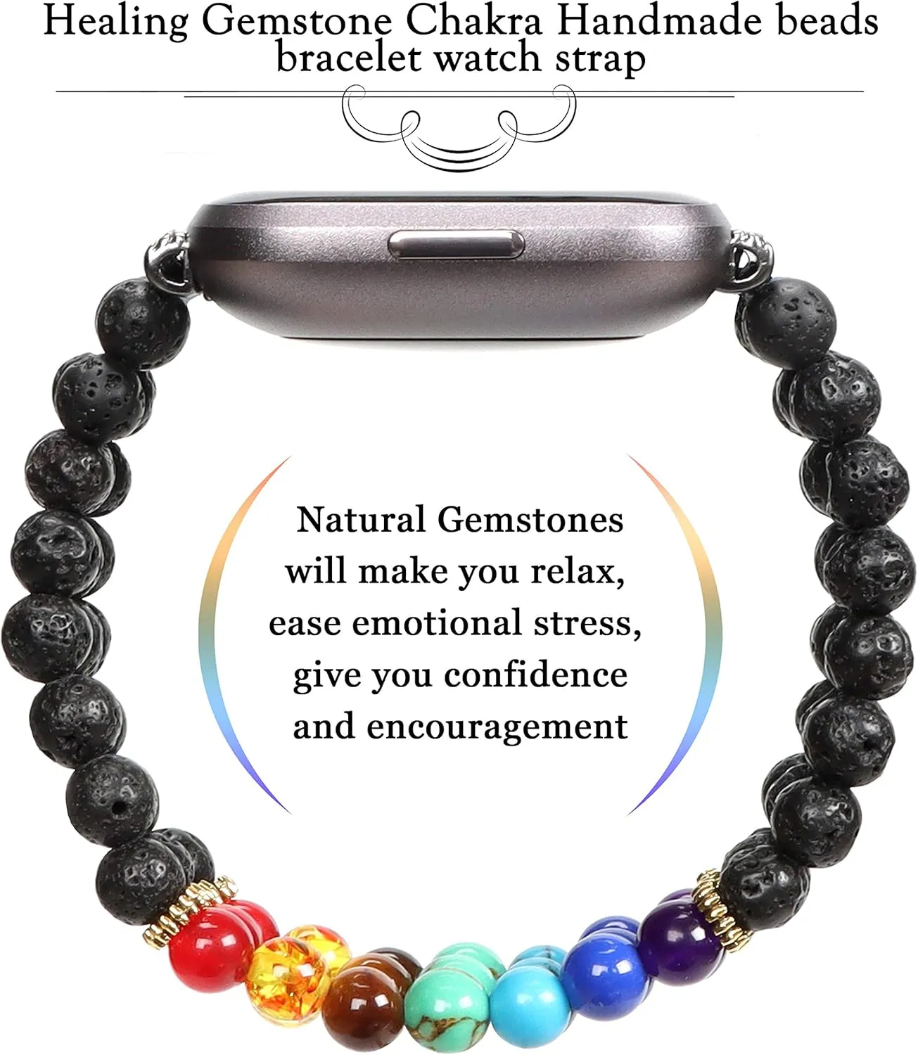 / Fitbit Versa Lite 7 Chakra Healing Bracelet Lava Rock Beaded blanket strut colonial Band Compatible with Fitbit Versa/Fitbit Versa 2 