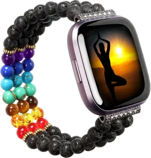 / Fitbit Versa Lite 7 Chakra Healing Bracelet Lava Rock Beaded blanket strut colonial Band Compatible with Fitbit Versa/Fitbit Versa 2 
