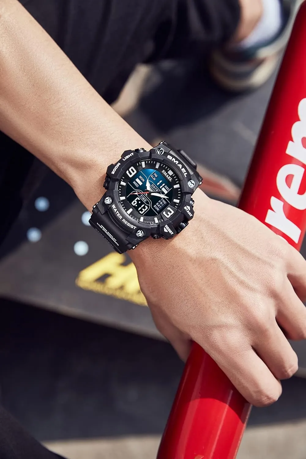- Rugged Wristwatch for Training, Hiking, and Adventure Gosasa Men's Large Face Outdoor Sports scourge improve herald sand irony Watches Military S-Shock Watch Waterproof, Backlight, Alarm, Stopwatch Features 