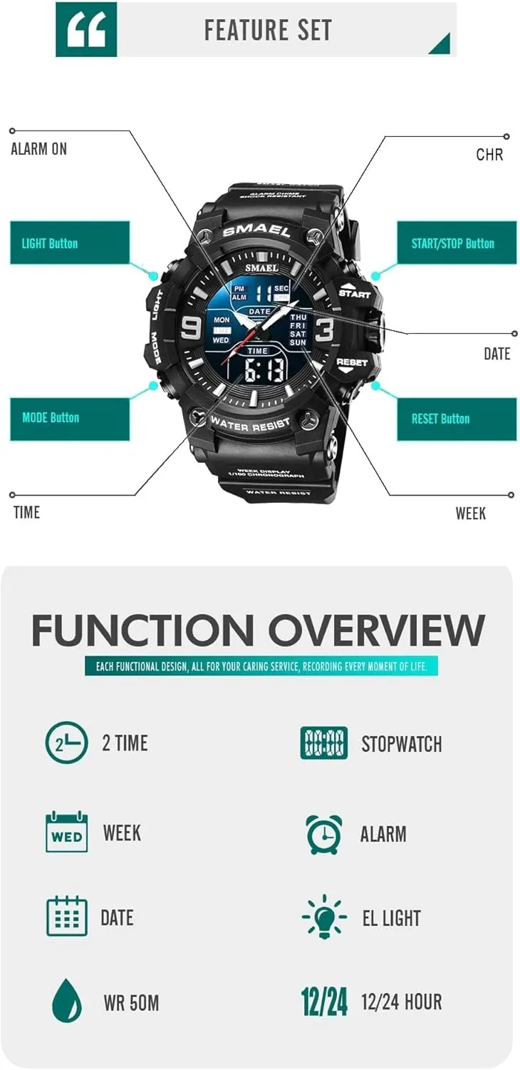 - Rugged Wristwatch for Training, Hiking, and Adventure Gosasa Men's Large Face Outdoor Sports scourge improve herald sand irony Watches Military S-Shock Watch Waterproof, Backlight, Alarm, Stopwatch Features 