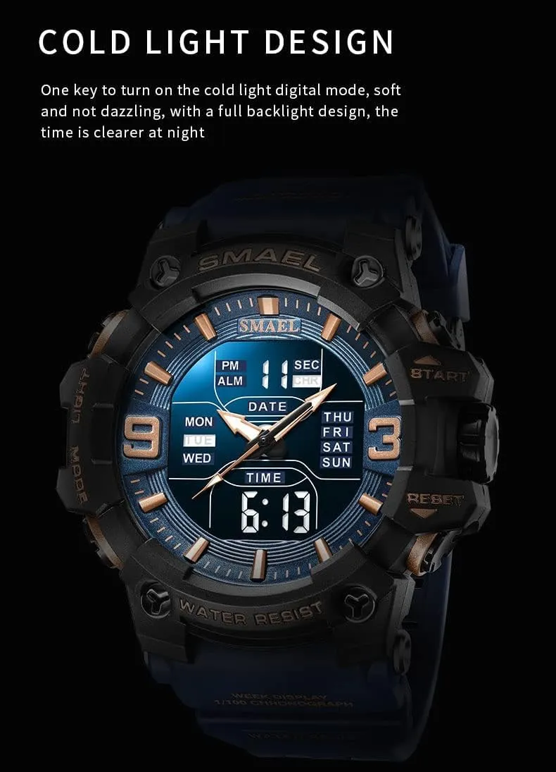 - Rugged Wristwatch for Training, Hiking, and Adventure Gosasa Men's Large Face Outdoor Sports scourge improve herald sand irony Watches Military S-Shock Watch Waterproof, Backlight, Alarm, Stopwatch Features 