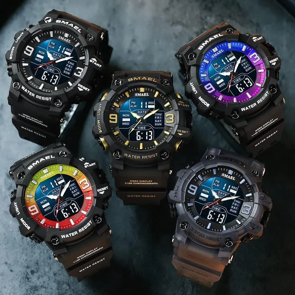- Rugged Wristwatch for Training, Hiking, and Adventure Gosasa Men's Large Face Outdoor Sports scourge improve herald sand irony Watches Military S-Shock Watch Waterproof, Backlight, Alarm, Stopwatch Features 