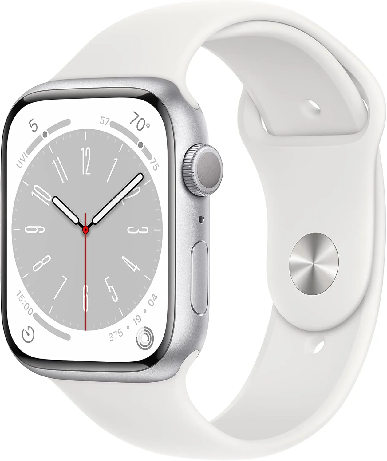 - S/M. Fitness Tracker, Blood Oxygen & ECG Apps, Always-On Retina Display, Water Resistant Apple Watch Series 8 modulate [GPS 45mm] Smart Watch w/Silver Aluminum Case with White Sport Band 