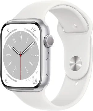 - S/M. Fitness Tracker, Blood Oxygen & ECG Apps, Always-On Retina Display, Water Resistant Apple Watch Series 8 modulate [GPS 45mm] Smart Watch w/Silver Aluminum Case with White Sport Band 