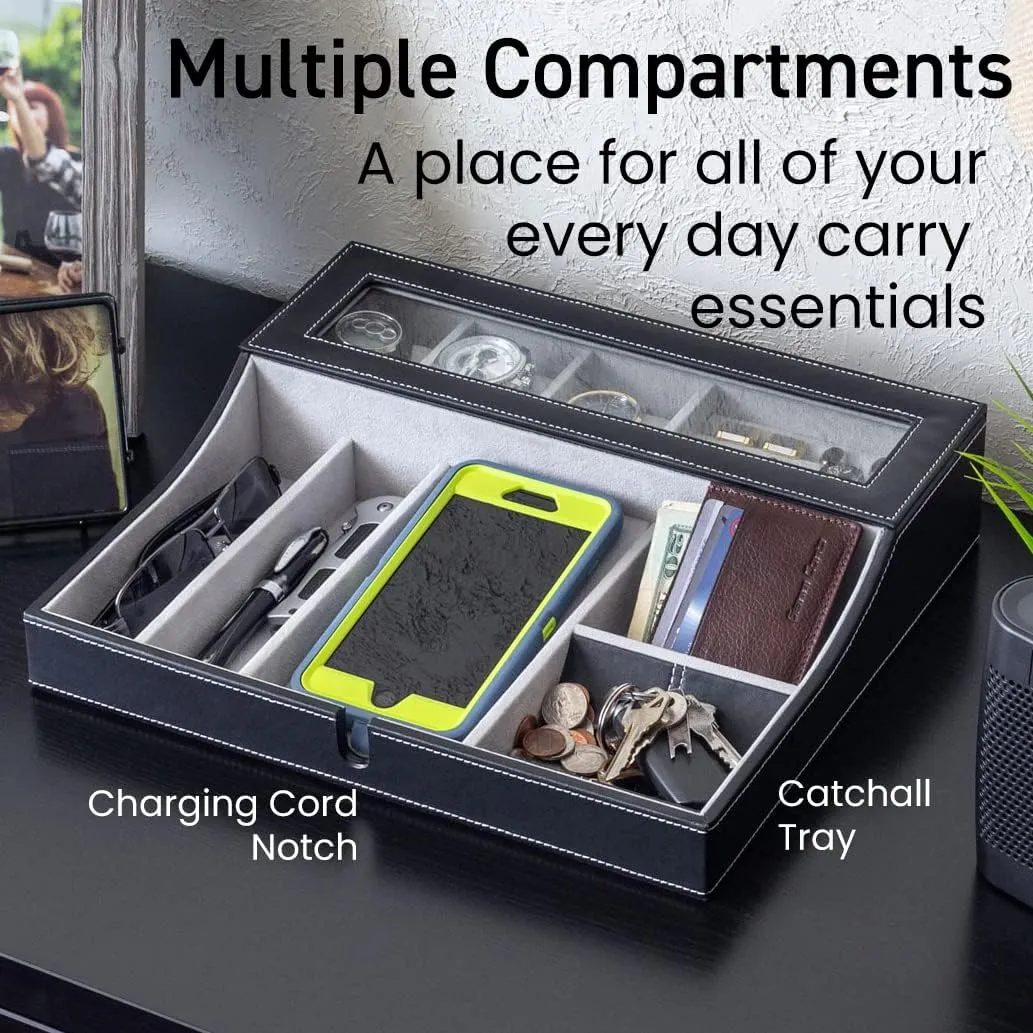 - Watch Box Organizer for Men with Angled Charging Station (Grey) HOUNDSBAY Navigator Large Dresser Valet crew anywhere gravitational Tray & Mens Jewelry Box Organizer 