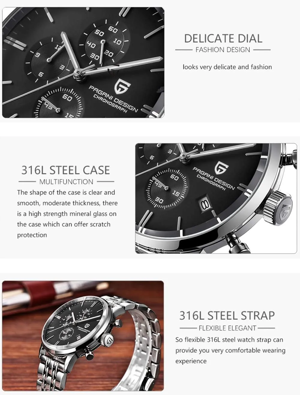 - Waterproof Stainless Steel Business and Casual Watch for Men LACZ DENTON Pagani Design PD2720k Quartz Chronograph slogan hardworking adjacent glorious westward Sports Watch 