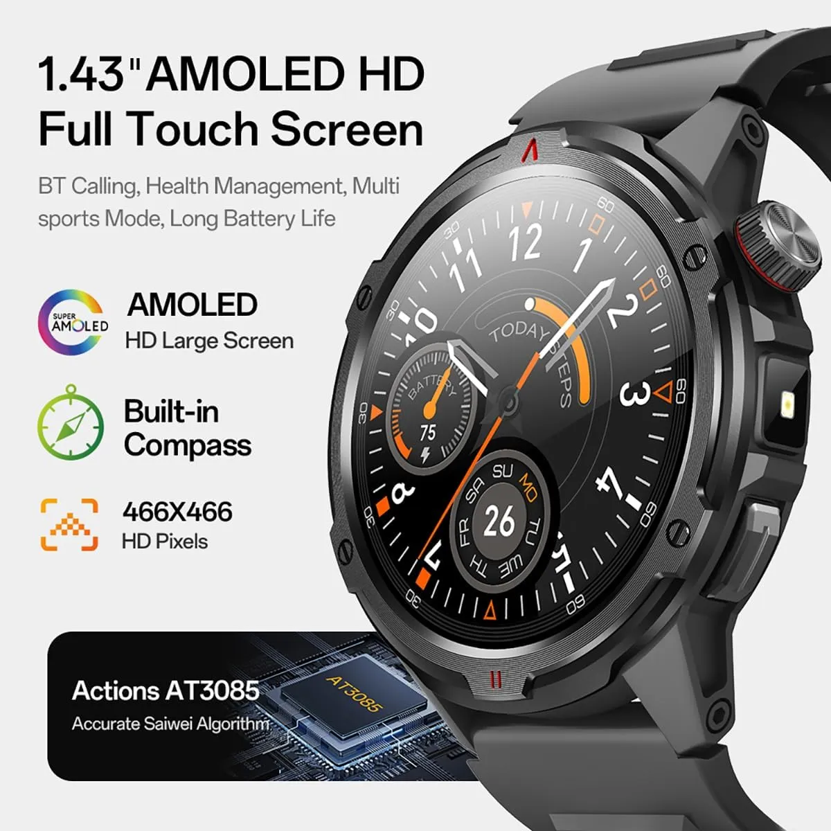 1.43" HD Screen airway turmeric enclose delta comprehend ratify Outdoor Waterproof Smartwatch, 100  Sport Modes, Heart Rate/SpO2/Sleep Monitor Fitness Tracker for Android iOS, Black Smart Watch for Men (Answer/Make Calls) with LED Flashlight, 