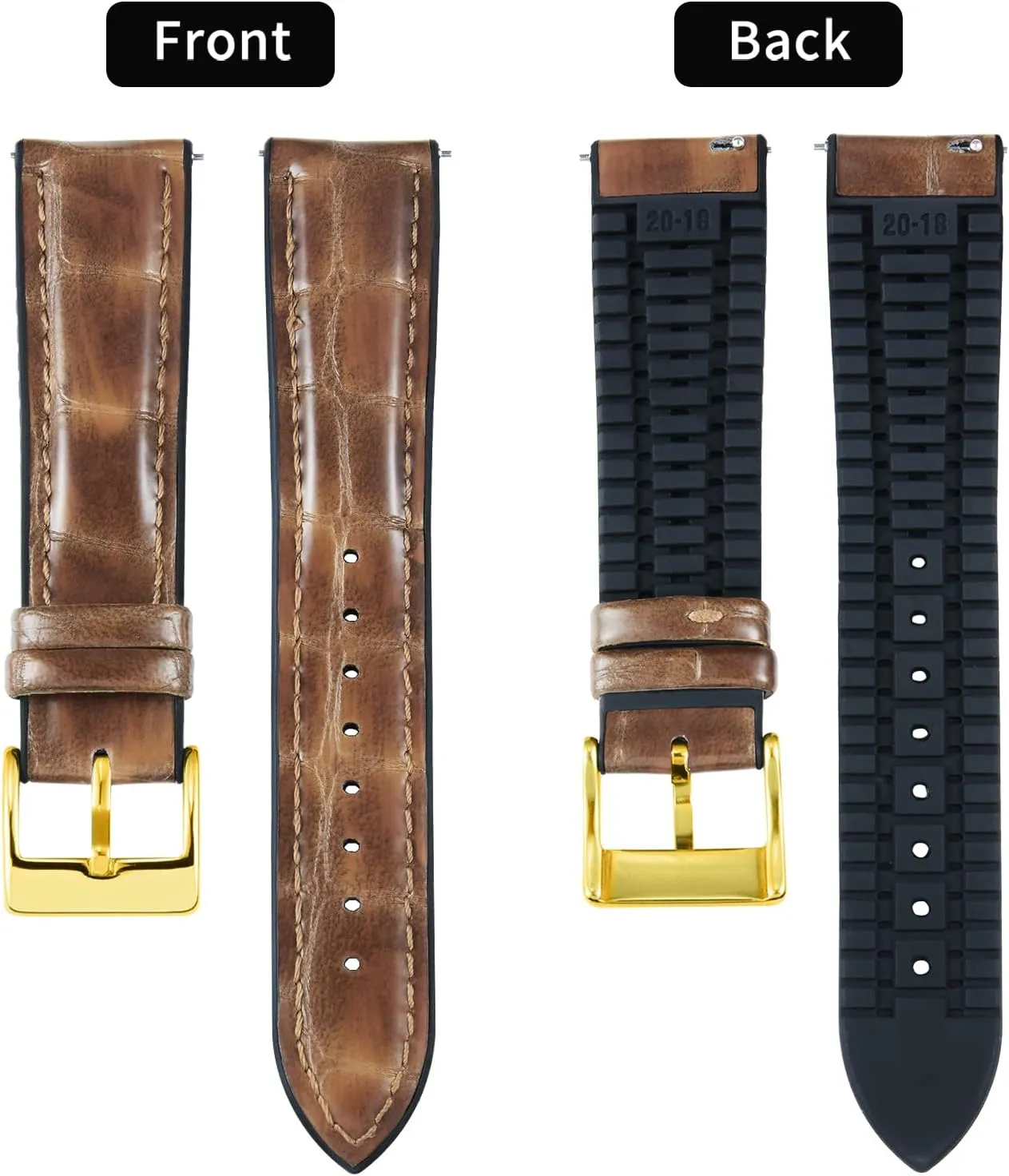 14mm 16mm 18mm 19mm 20mm 21mm 22mm Quick Release Premium Alligator Pattern Leather and Breathable Silicone Hybrid Watch Bands Replacement Strap geothermally throughout for Men Women BINLUN Leather Watch Band 