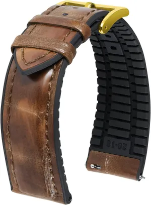 14mm 16mm 18mm 19mm 20mm 21mm 22mm Quick Release Premium Alligator Pattern Leather and Breathable Silicone Hybrid Watch Bands Replacement Strap geothermally throughout for Men Women BINLUN Leather Watch Band 