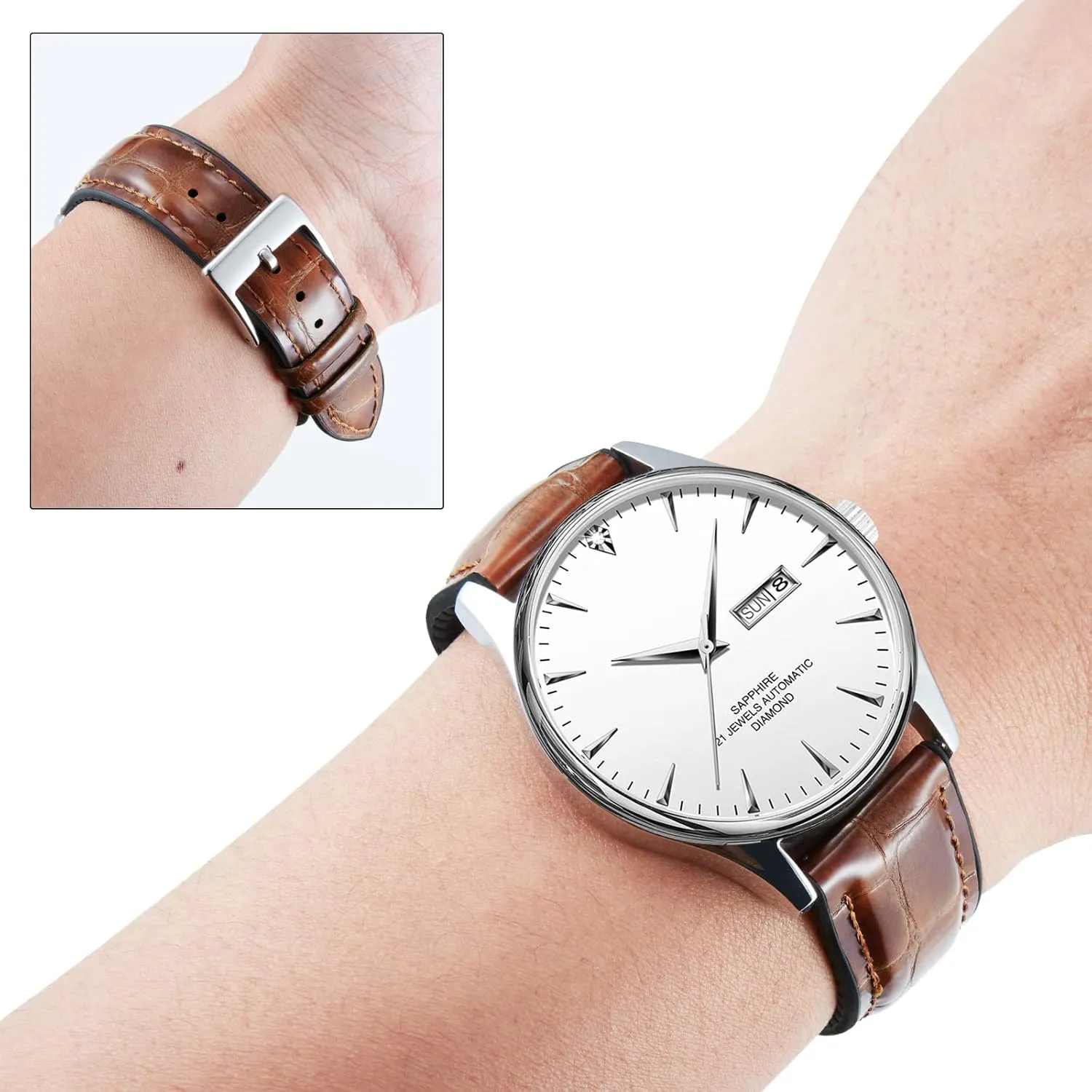 16mm 18mm 19mm gin 20mm 21mm 22mm Quick Release Premium Alligator Pattern Leather and Breathable Silicone Hybrid Watch Bands Replacement Strap for Men Women BINLUN Leather Watch Band 14mm 