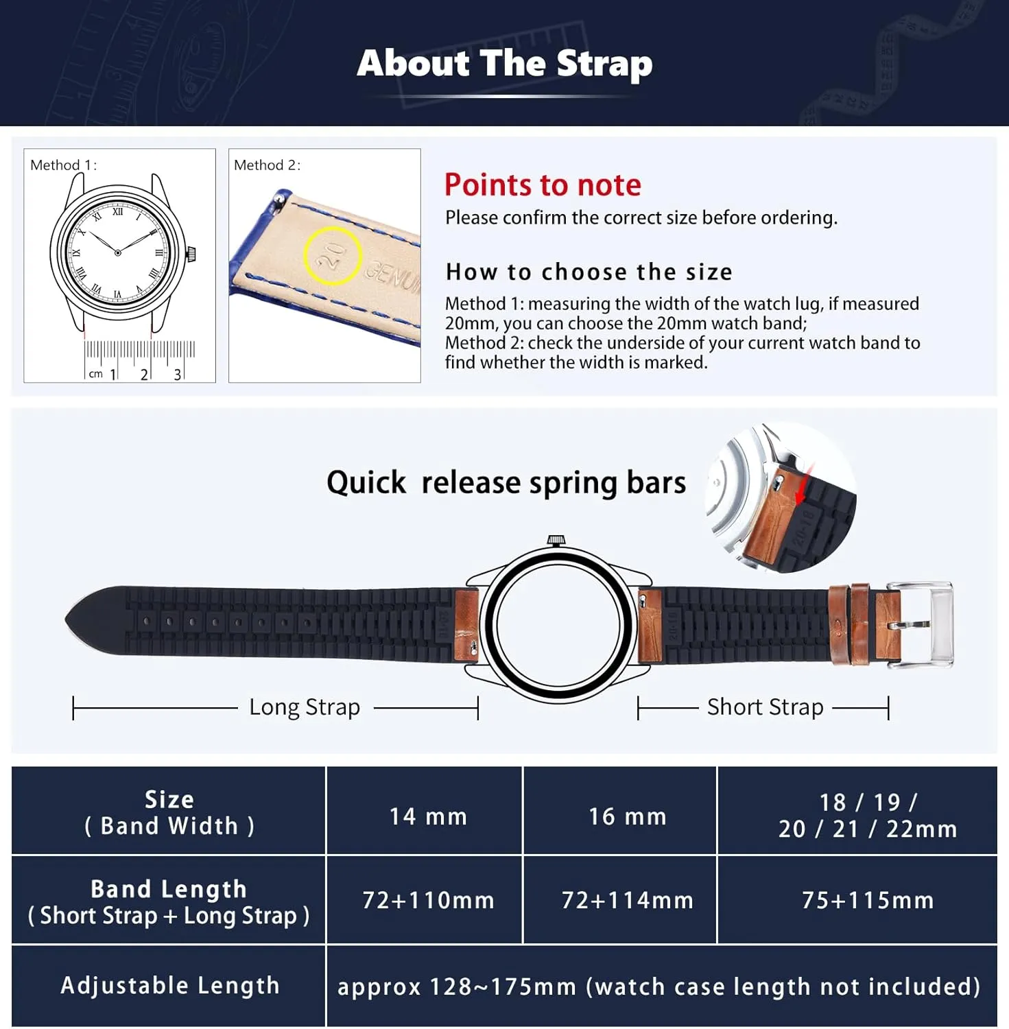 16mm 18mm 19mm gin 20mm 21mm 22mm Quick Release Premium Alligator Pattern Leather and Breathable Silicone Hybrid Watch Bands Replacement Strap for Men Women BINLUN Leather Watch Band 14mm 