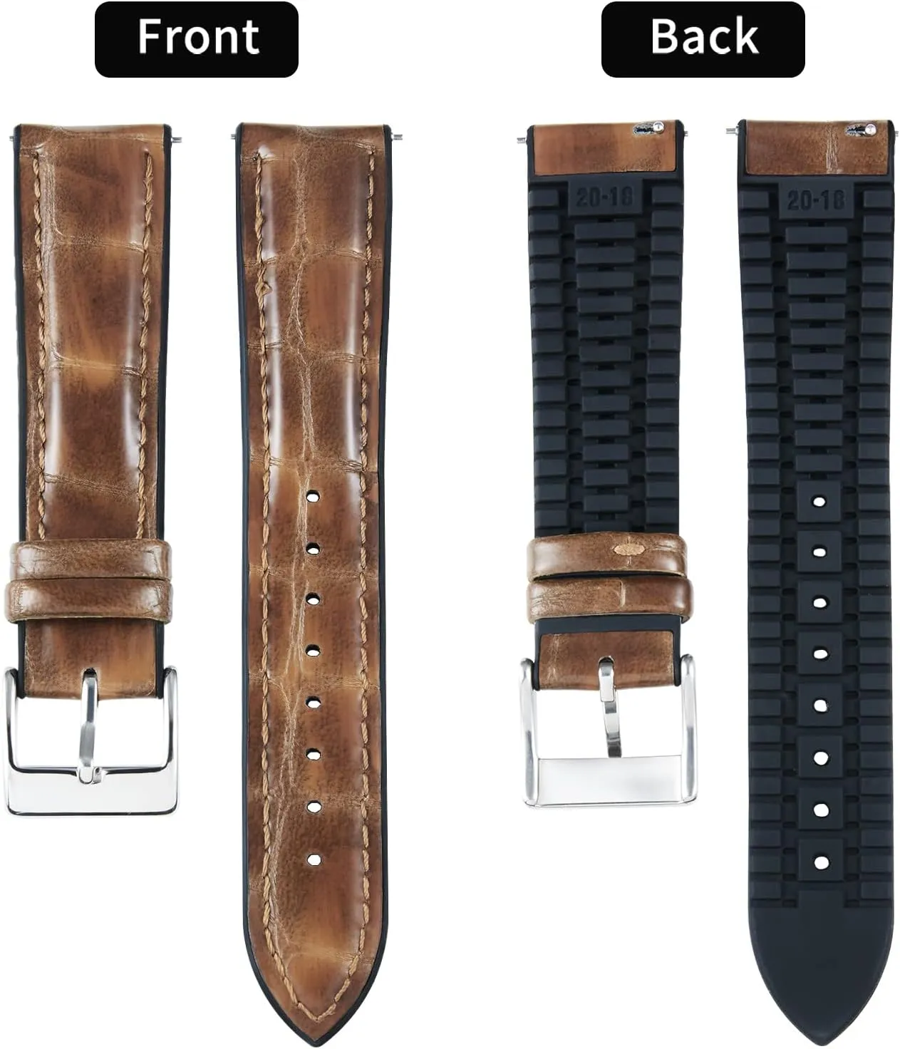 16mm 18mm 19mm gin 20mm 21mm 22mm Quick Release Premium Alligator Pattern Leather and Breathable Silicone Hybrid Watch Bands Replacement Strap for Men Women BINLUN Leather Watch Band 14mm 