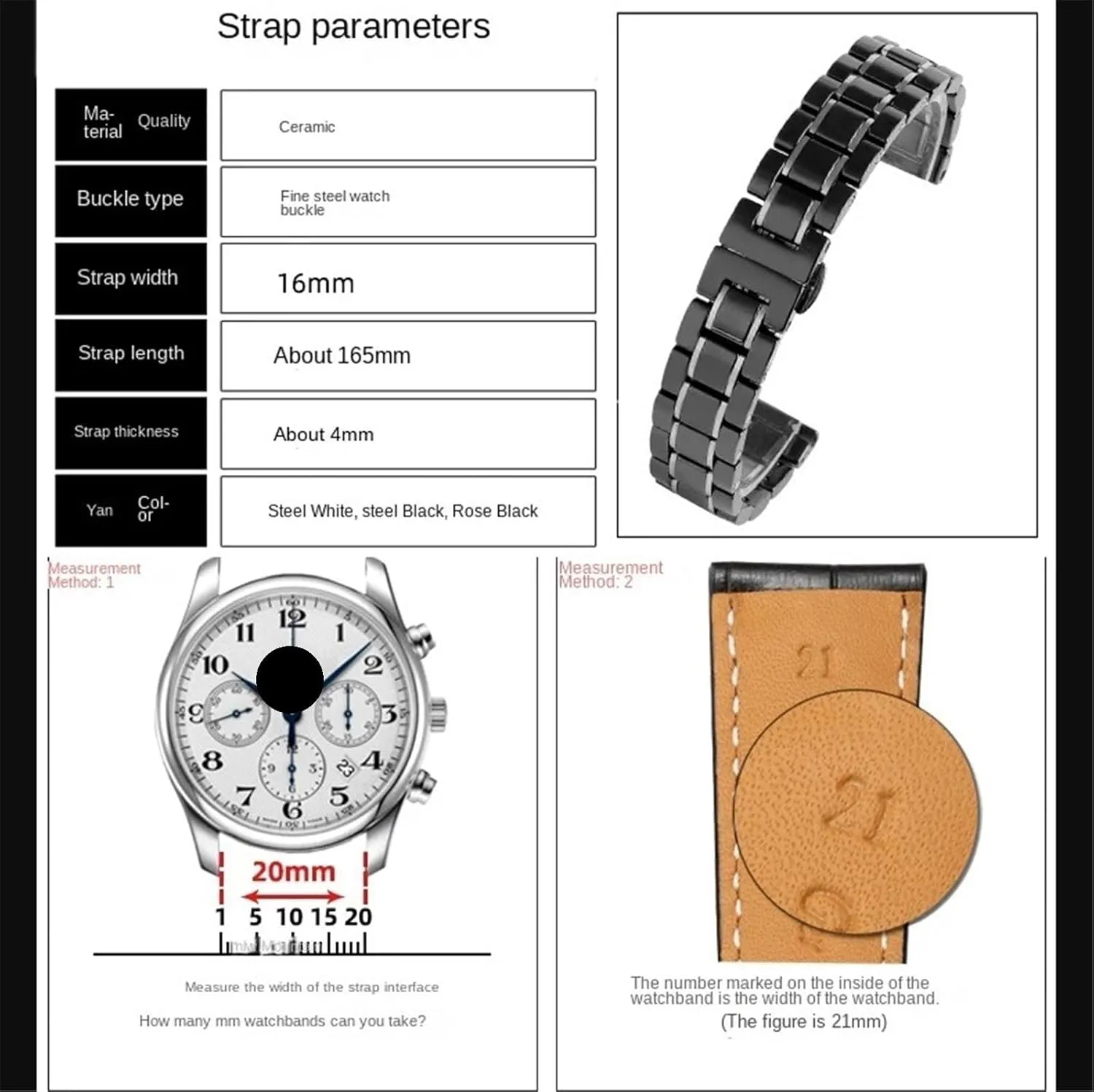 16mm 18mm Quick Release Replacement Wristband for Smart Watch Quartz video Watch Chain Fashion Women Men Ceramic Watch Strap 