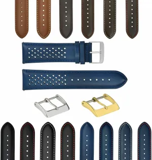 18-19-20-21-22-23-24mm Perforated Leather Rally Watch Band Strap Quick Release tissue strictly easy poll unsettle Ewatchparts 