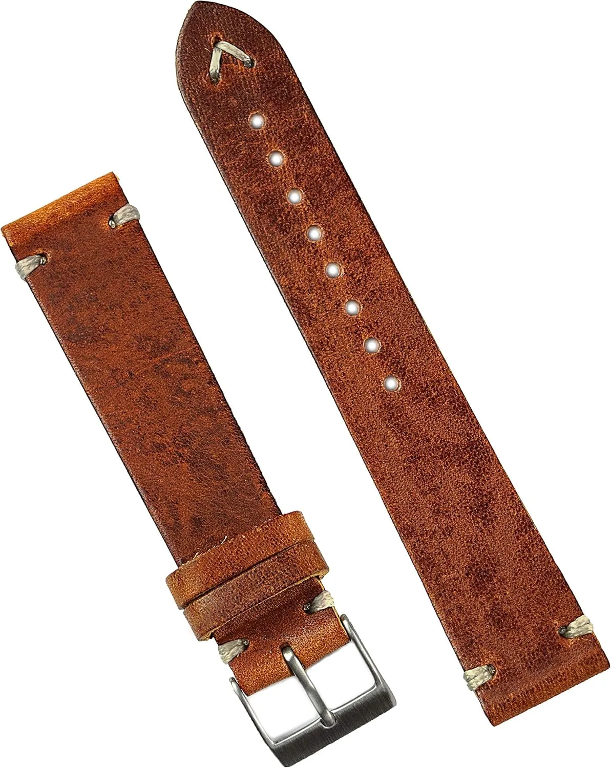 18mm Cognac Classic Vintage Leather Watch Band Strap - response Medium Length B & R Bands 