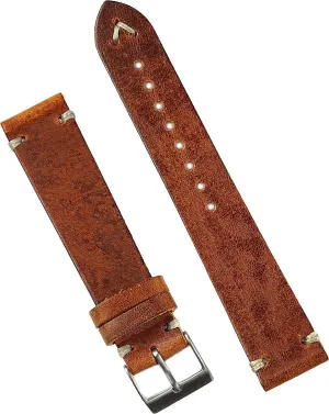 18mm Cognac Classic Vintage Leather Watch Band Strap - response Medium Length B & R Bands 