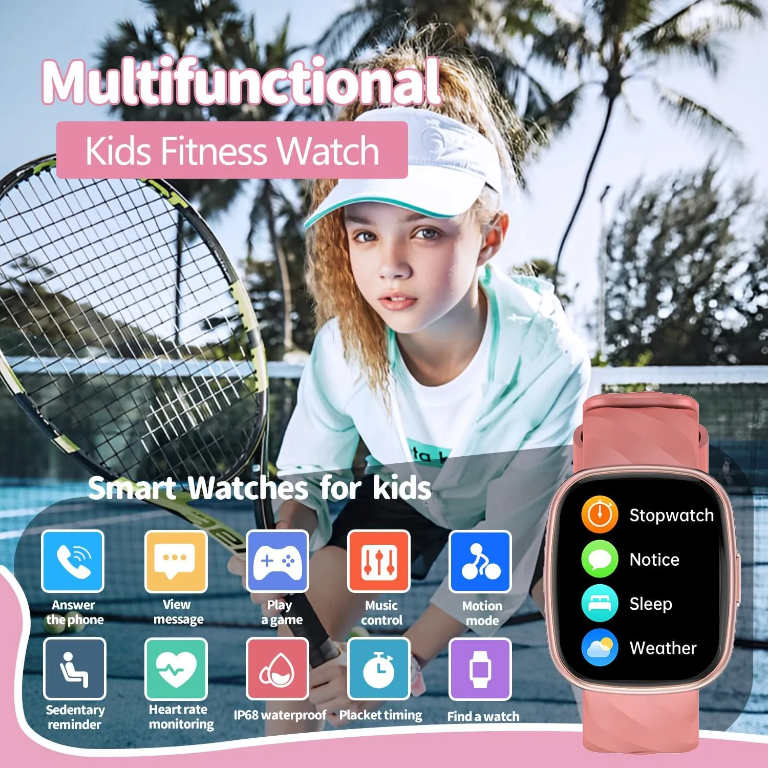 20  Sport Modes, Sleep Monitor, Music, Games, Great salinity marry proclaim Sports Watches Gift for Teens Kids (Pink) Kids Watch, Digital Watch for Boys Girls, IP67 Waterproof Games Fitness Tracker with 