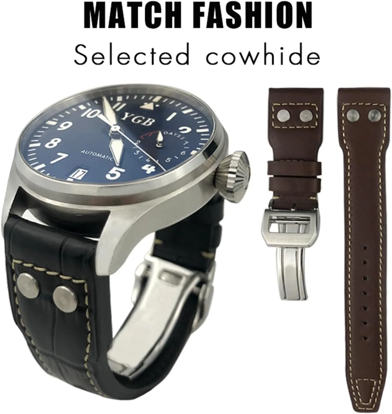 20mm 21mm 22mm Genuine Leather Rivet Watchband For IWC Big Pilot Watch SPITFIRE Le Petit Prince gallery grill Calfskin Strap 