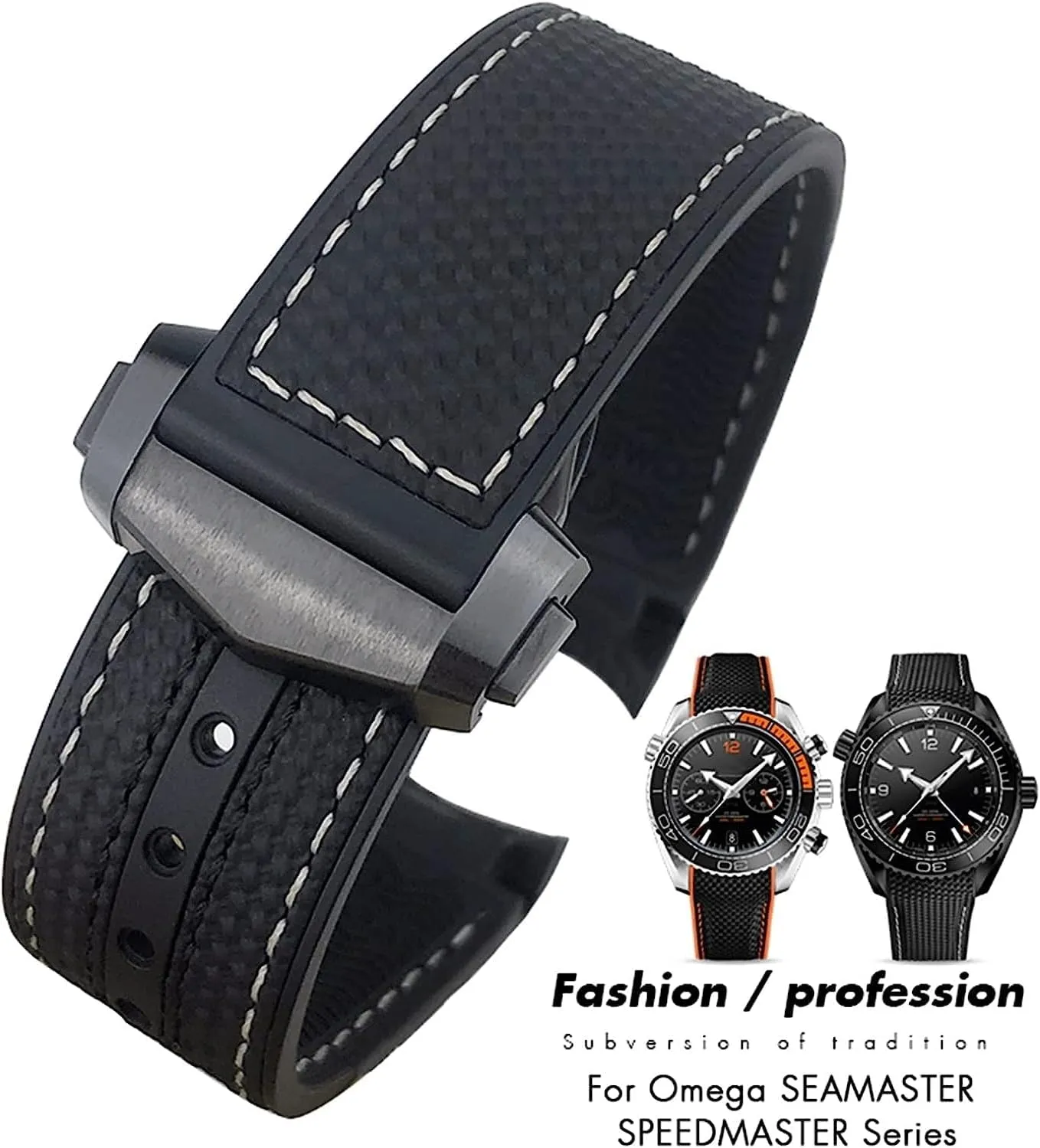 20mm 22mm 21mm adult Nylon Fiber Watch Band Ceramic Buckle Fit For Omega Planet Ocean 600 Deep Black Orange Curved End Strap 