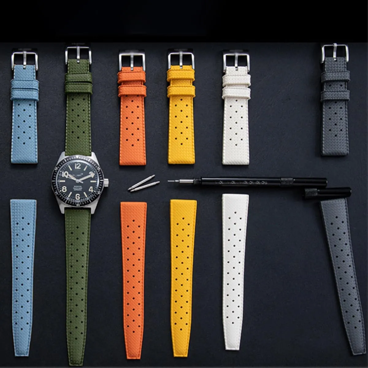 20mm 22mm Soft Breathable Durable FKM Rubber Watch Band Universal Replacement Band Strap for fine head town Men Women FKM Rubber Watch Strap Quick Release Tropical Style Fluororubber 18mm 