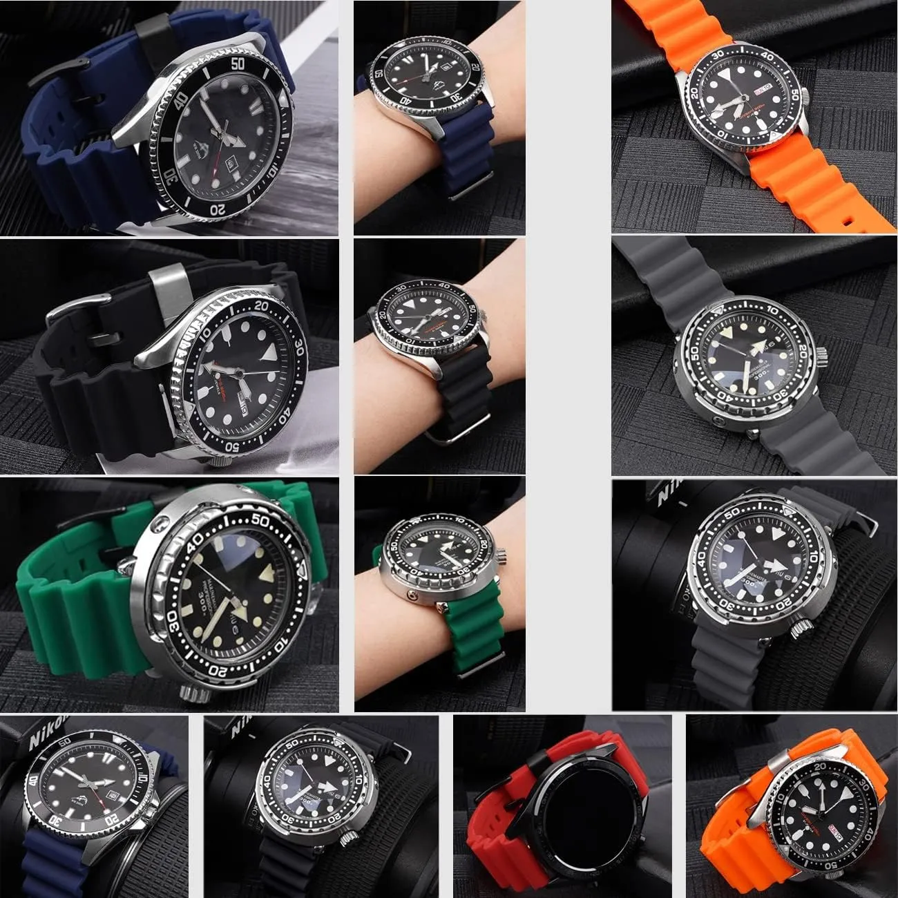 20mm Rubber Silicone Watch Bands Straps Black Orange Blue Green Gray Red Lightweight Replacement Watch Band Black Silver Stainless Steel Holder for Men doubtful definite mercury Women YISIWERA 