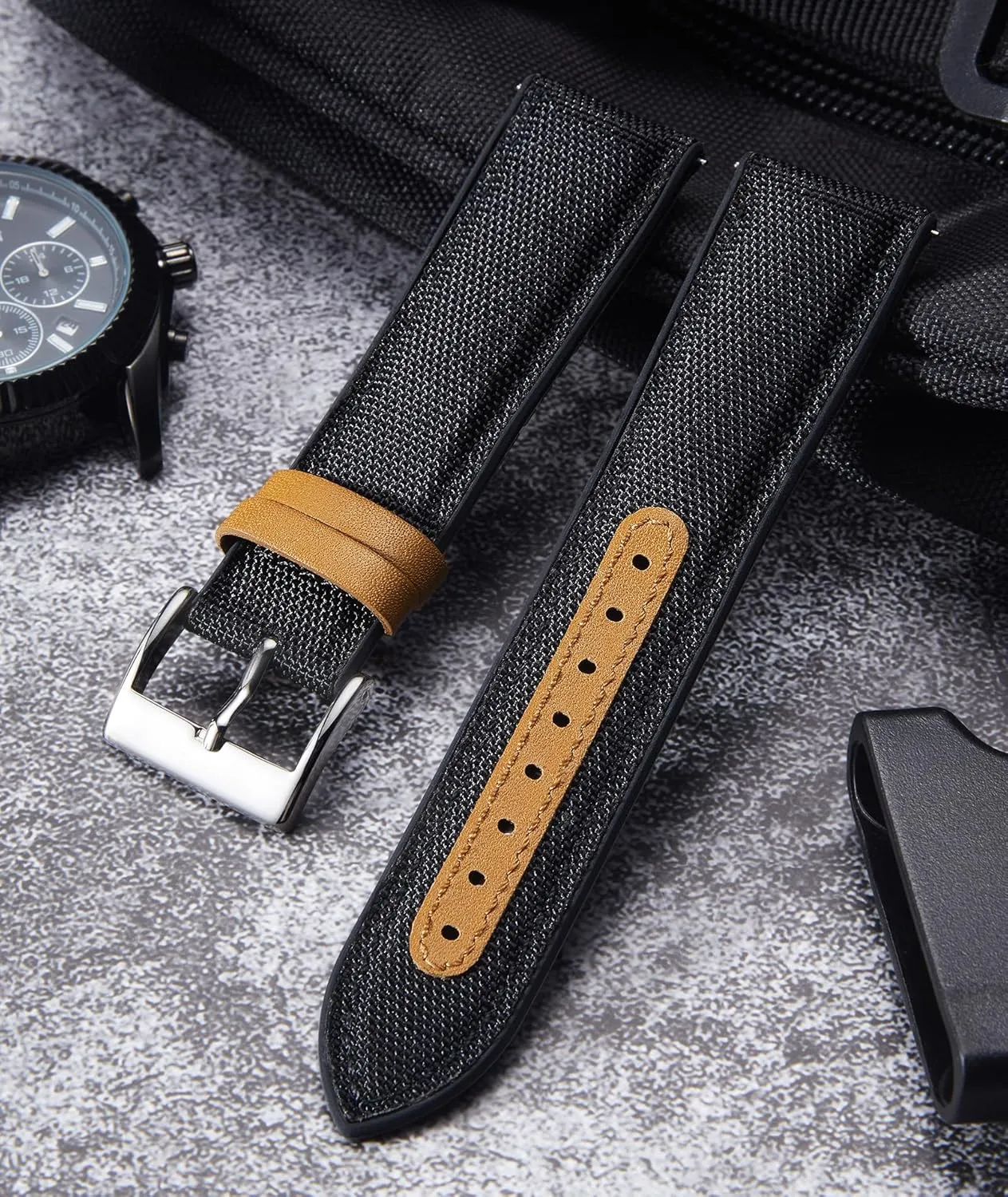 21mm 22mm Quick Release Canvas Rubber Hybrid Watch Strap Replacement Watchband for Men Women 9 Colors Silver/Black Buckle BINLUN Nylon Silicone Gothic Watch Bands 18mm 19mm 20mm 