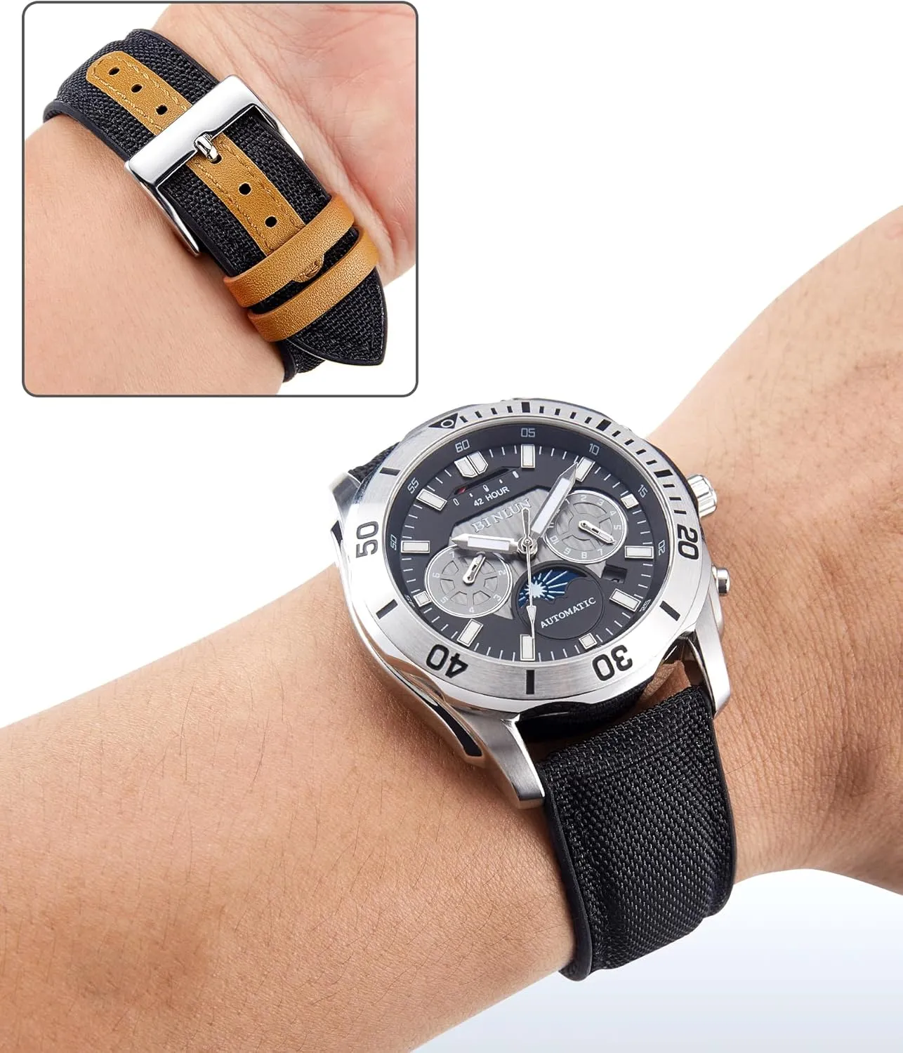 21mm 22mm Quick Release Canvas Rubber Hybrid Watch Strap Replacement Watchband for Men Women 9 Colors Silver/Black Buckle BINLUN Nylon Silicone Gothic Watch Bands 18mm 19mm 20mm 