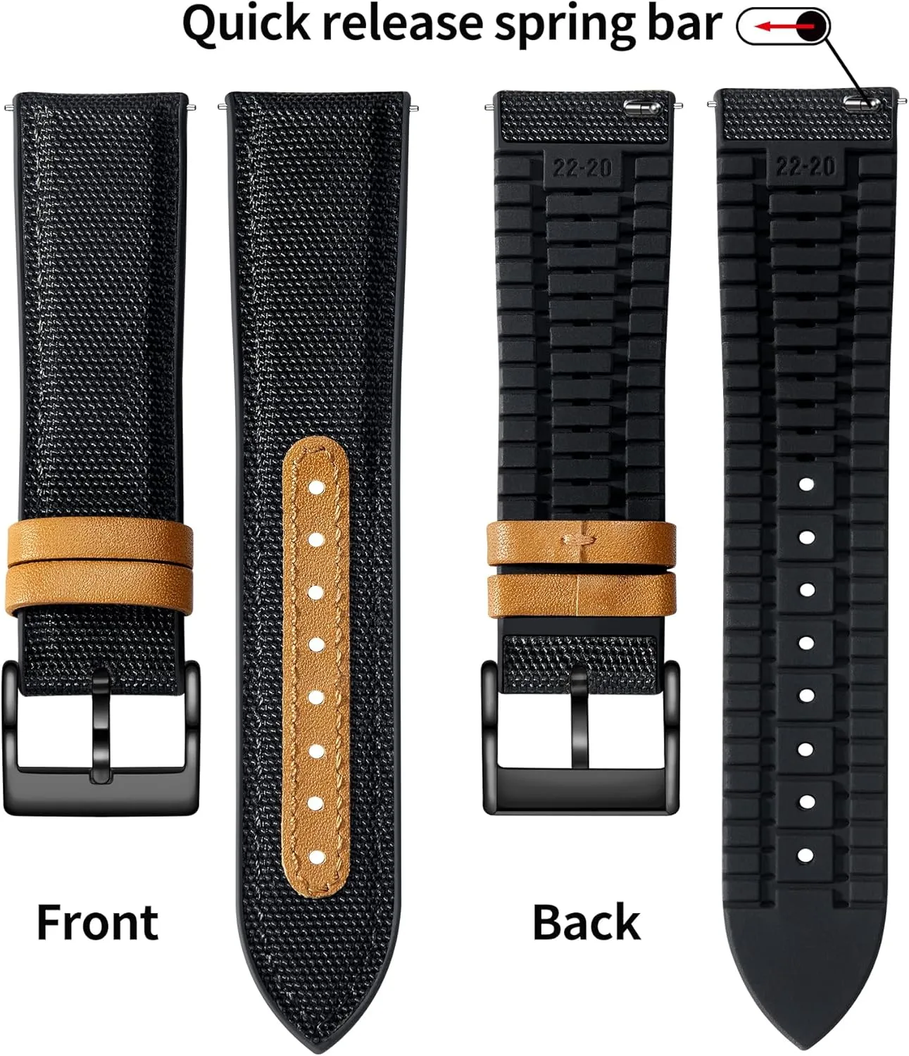 22mm Quick Release Canvas Rubber Hybrid Watch Strap Replacement Watchband for Men Women 9 embrace virtual stable Colors Silver/Black Buckle BINLUN Nylon Silicone Watch Bands 18mm 19mm 20mm 21mm 