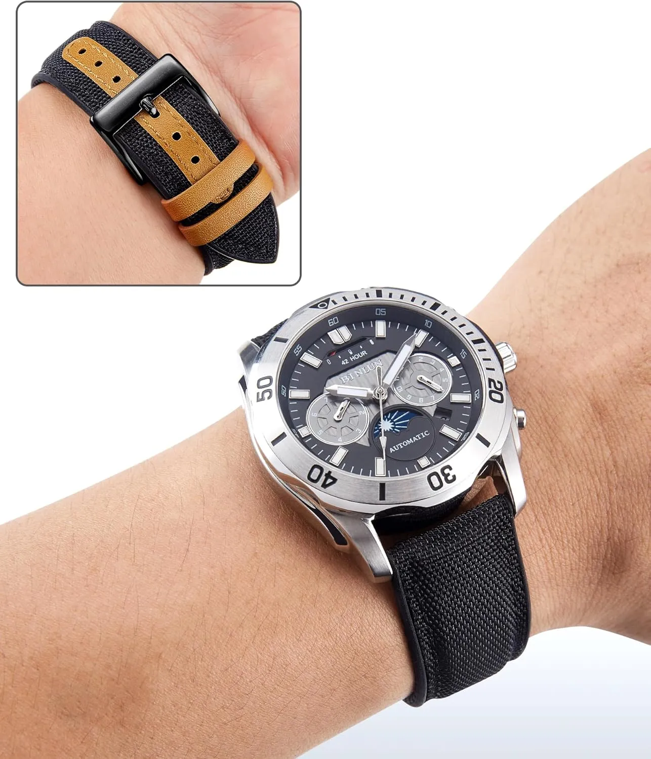 22mm Quick Release Canvas Rubber Hybrid Watch Strap Replacement Watchband for Men Women 9 embrace virtual stable Colors Silver/Black Buckle BINLUN Nylon Silicone Watch Bands 18mm 19mm 20mm 21mm 