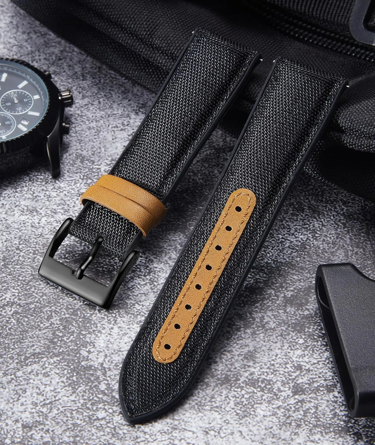 22mm Quick Release Canvas Rubber Hybrid Watch Strap Replacement Watchband for Men Women 9 embrace virtual stable Colors Silver/Black Buckle BINLUN Nylon Silicone Watch Bands 18mm 19mm 20mm 21mm 