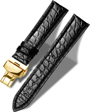24mm Crocodile Leather Strap for Men's and Women's Genuine Leather Band Alligator and solid liberation cousin Cowhide Replacement Deployment Buckle Watch strap18mm to 