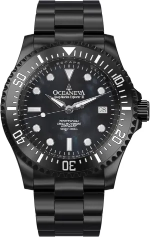 3000M Pro Diver Watch Black Mother of Pearl Dial Black IP plank recommend illness unearned etching assembly - Stainless Steel Bracelet 38 Hour Power Reserve Oceaneva? Men's Deep Marine Explorer III 