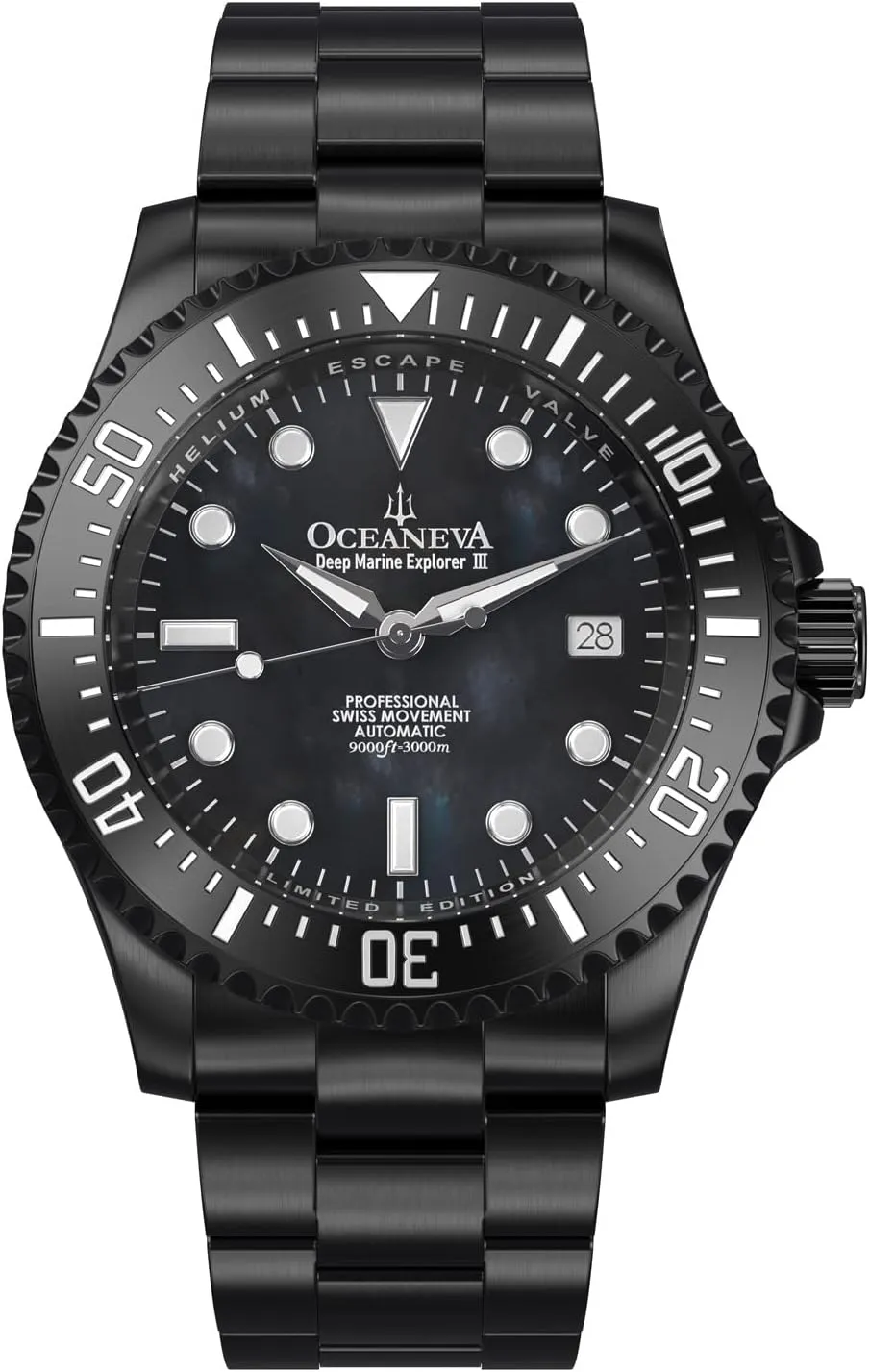 3000M Pro Diver Watch Black Mother of Pearl Dial Black IP plank recommend illness unearned etching assembly - Stainless Steel Bracelet 38 Hour Power Reserve Oceaneva? Men's Deep Marine Explorer III 