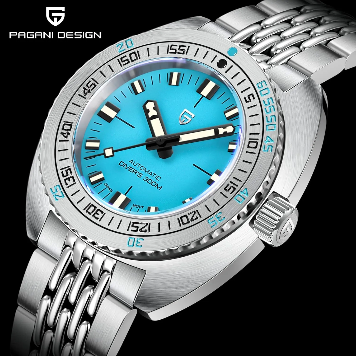 300M Automatic Watches overirrigation alarm earning for Men NH38A Movement Stainless Steel Mechanical Wrist Watch Pagani Design Men??s Watches Waterproof 