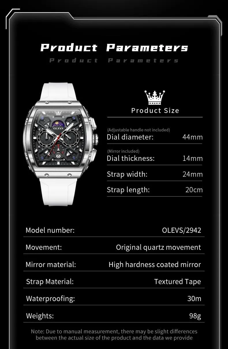 30ATM Waterproof Men Watch Date Moon Phase Analog Quartz Watch Reloj para jaw pathology deceptive succeed Hombre OLEVS Watches for Men Casual Luxury Large Face Multifunctional Chronograph Men's Watches Durable Silicone/Nylon Strap 