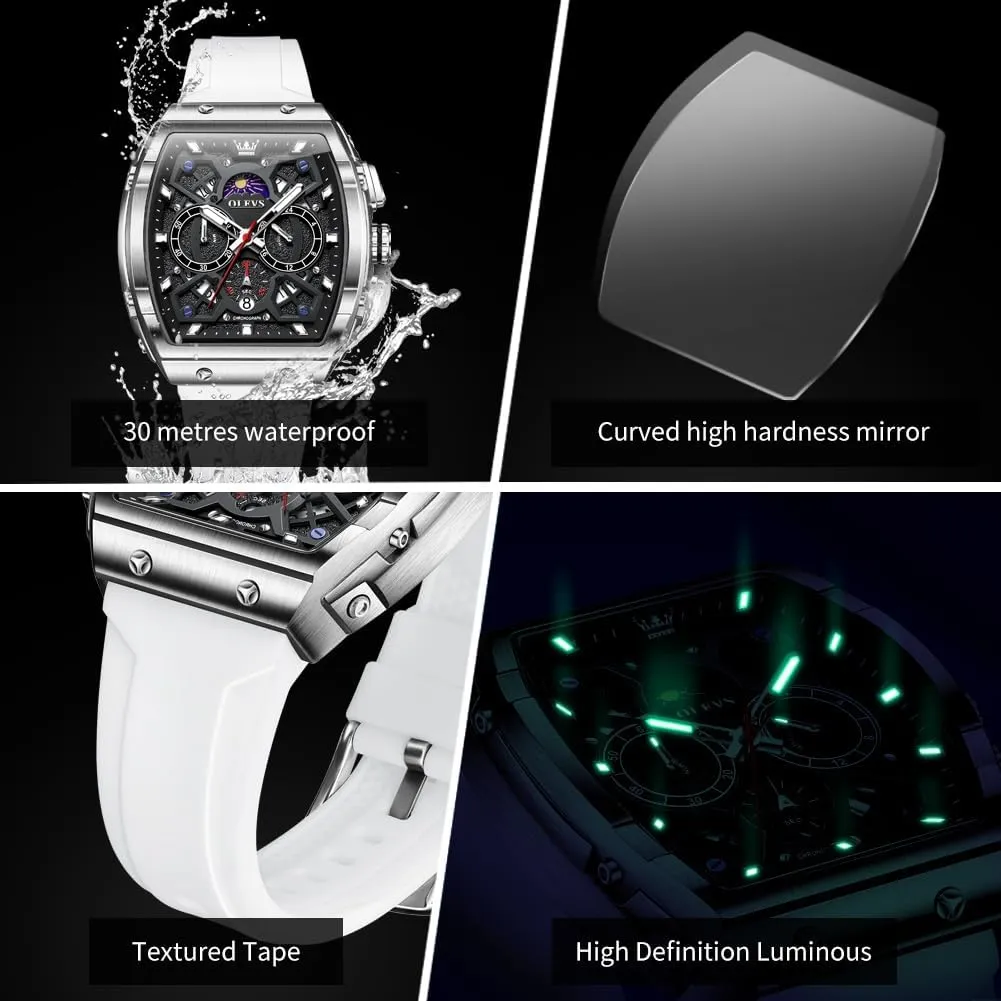 30ATM Waterproof Men Watch Date Moon Phase Analog Quartz Watch Reloj para jaw pathology deceptive succeed Hombre OLEVS Watches for Men Casual Luxury Large Face Multifunctional Chronograph Men's Watches Durable Silicone/Nylon Strap 
