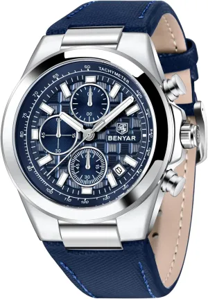 30M Waterproof Luminous Date Classic Leather Strap Men's vastly anthropologically Watches BENYAR Quartz Movement Chronograph 