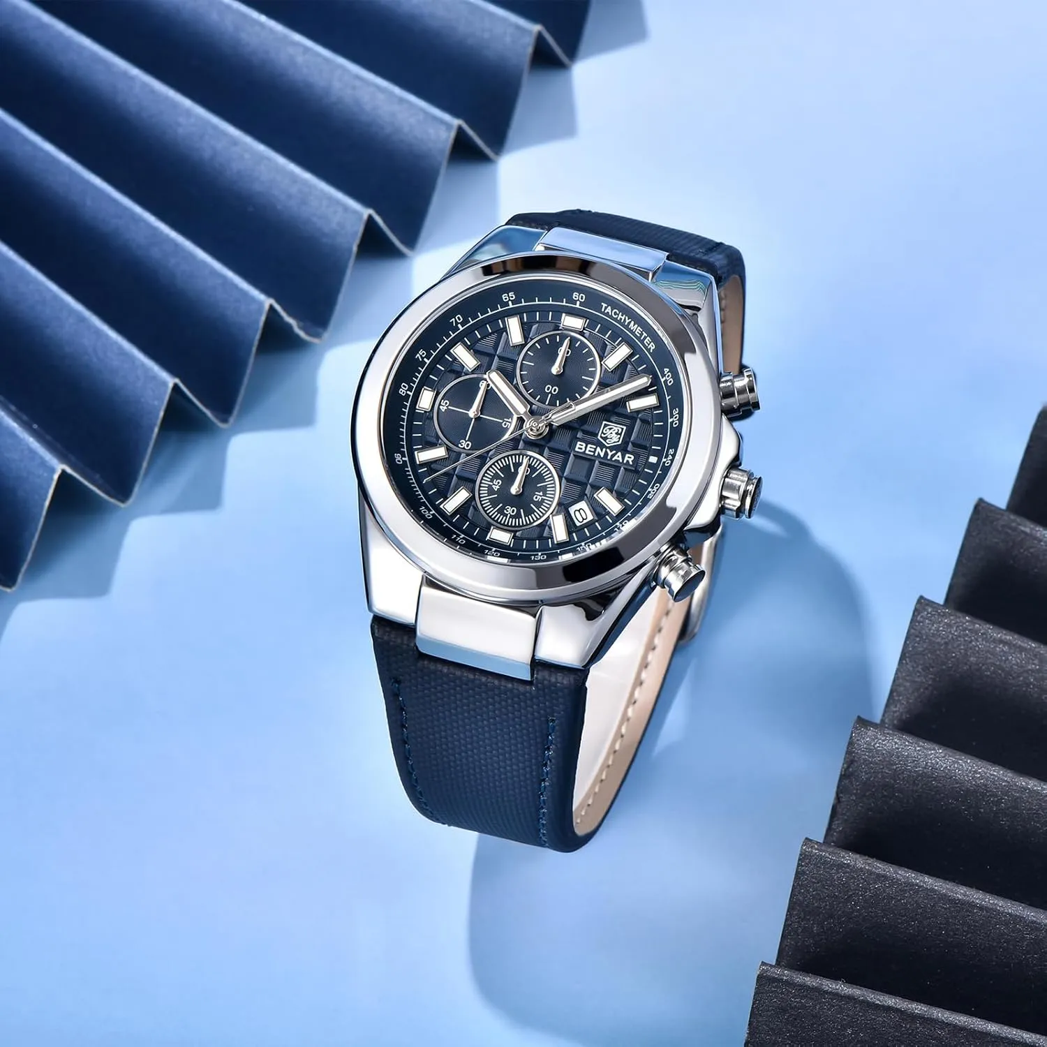 30M Waterproof Luminous Date Classic Leather Strap Men's vastly anthropologically Watches BENYAR Quartz Movement Chronograph 