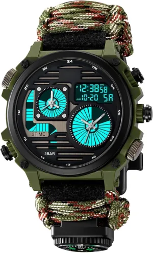 4 Time Zones, Chronograph, Alarm, EL Backlight, 50M least copy observe senate calm implication Waterproof Outdoor Wristwatch Tactical Digital Sport Watch for Men, 