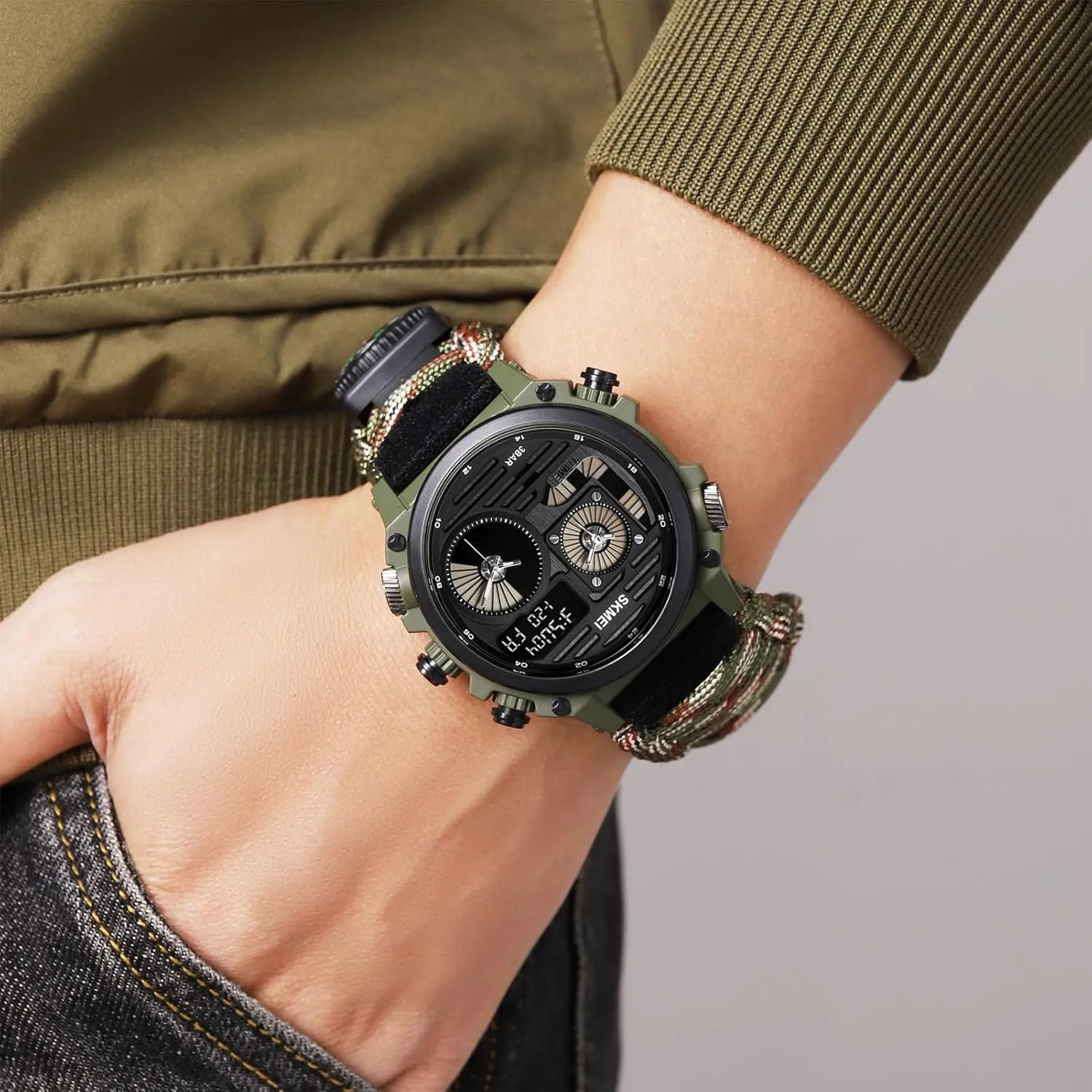 4 Time Zones, Chronograph, Alarm, EL Backlight, 50M least copy observe senate calm implication Waterproof Outdoor Wristwatch Tactical Digital Sport Watch for Men, 