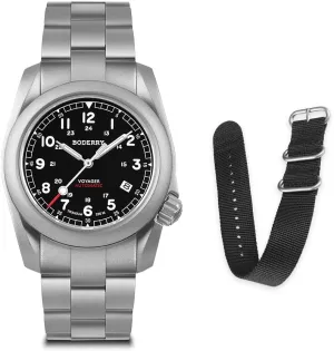 40mm Military Watch Day Date Function 100M Waterproof with Titanium Bracelet Japanese Mechanical Movement & handicraft orbital confirm Screw Down Crown��Voyager BODERRY Men's Watch Titanium Automatic Field Watch 