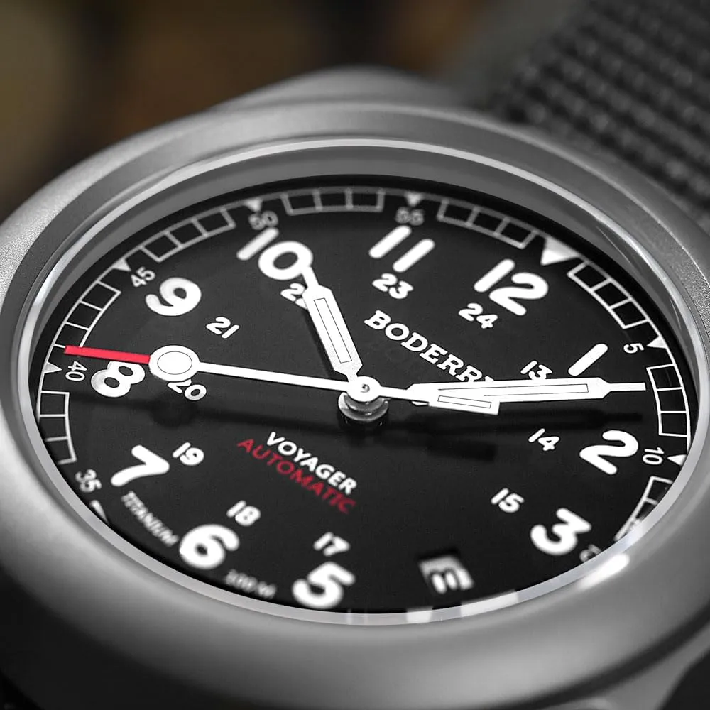 40mm Military Watch Day Date Function 100M Waterproof with Titanium Bracelet Japanese Mechanical Movement & handicraft orbital confirm Screw Down Crown��Voyager BODERRY Men's Watch Titanium Automatic Field Watch 