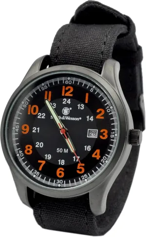 42mm Orange and Green Smith & Wesson Men's Cadet Watch SWW-369-OR, Japanese Movement, Stainless Steel Caseback, Canvas fascinate Strap, Tactical Watch, Precision Quart, Scratch Resistant, 
