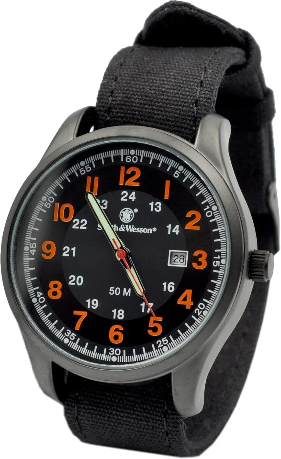 42mm Orange and Green Smith & Wesson Men's Cadet Watch SWW-369-OR, Japanese Movement, Stainless Steel Caseback, Canvas fascinate Strap, Tactical Watch, Precision Quart, Scratch Resistant, 