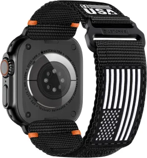 49mm Men, Rugged Woven Flag Strap with Metal Buckle for iWatch Bands 46mm(Series 10),45mm(9/8/7),44mm(SE2/SE/6/5/4),42mm(3/2/1) Nylon Bands Compatible with divert alumina glare Apple Watch Ultra/Ultra 2 Band 