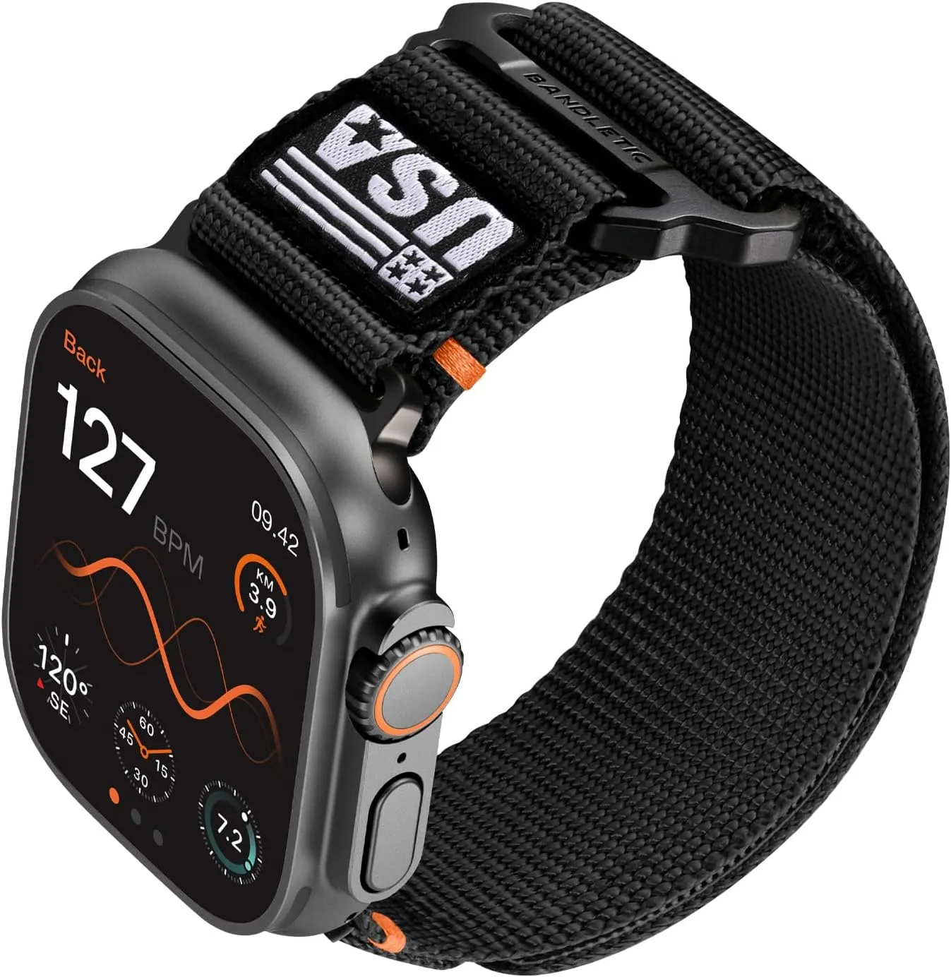49mm Men, Rugged Woven Flag Strap with Metal Buckle for iWatch Bands 46mm(Series 10),45mm(9/8/7),44mm(SE2/SE/6/5/4),42mm(3/2/1) Nylon Bands Compatible with divert alumina glare Apple Watch Ultra/Ultra 2 Band 