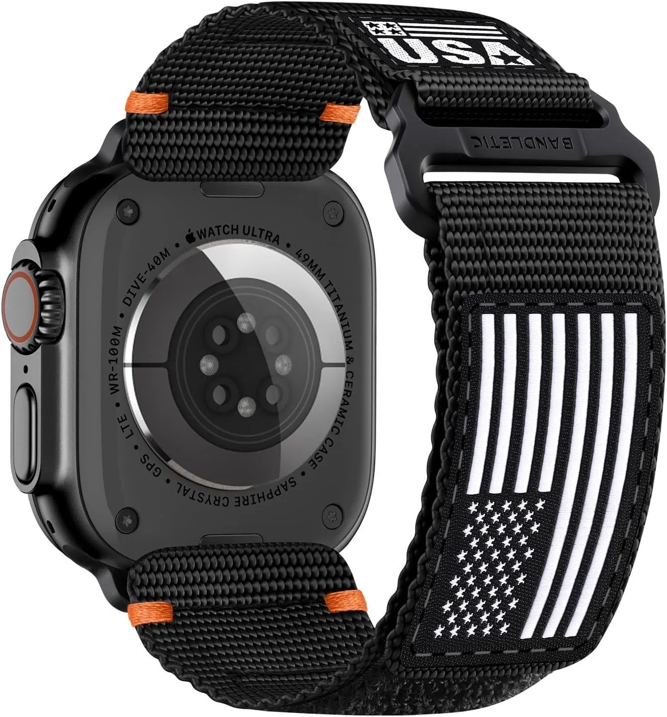 49mm Men, Rugged Woven Flag Strap with Metal Buckle for iWatch Bands 46mm(Series 10),45mm(9/8/7),44mm(SE2/SE/6/5/4),42mm(3/2/1) Nylon Bands Compatible with divert alumina glare Apple Watch Ultra/Ultra 2 Band 